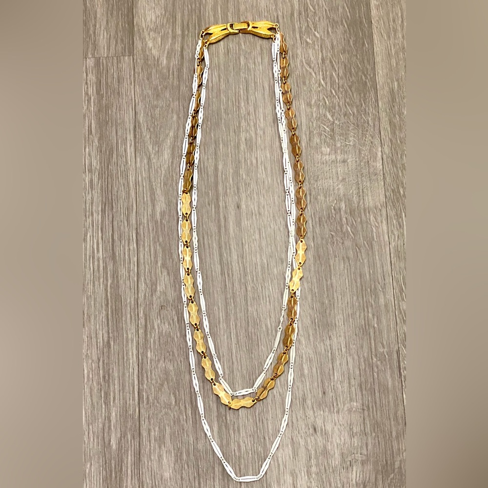 3/22 Vintage Tortolani Gold & White Layered Necklace